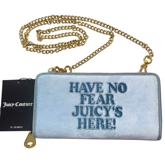 Juicy Couture Dusk Blue Velour Ella L. ‘Have No Fear’ Z/A Wallet w/ Chain Strap - Picture 4 of 12